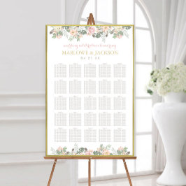 Poster Assentos de Casamento Boho Floral Rosa e Dourado