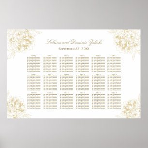 Poster Assentos de Casamento de Peônia Floral Dourada Ele