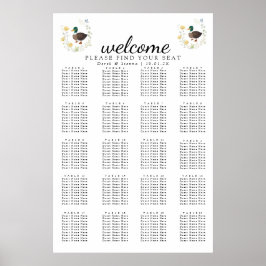 Poster Assentos para Casamento de Pato-real com Flor Silv