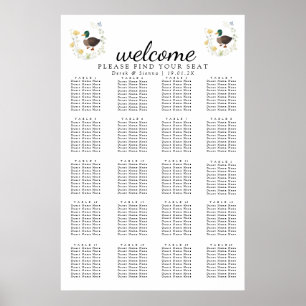 Poster Assentos para Casamento de Pato-real com Flor Silv