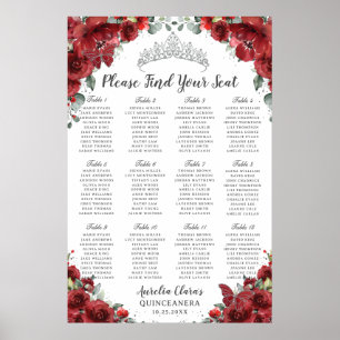 Poster Assentos para Quinceañera Floral Prata Mis 15 Anos