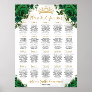 Poster Assentos para Quinceanera Floral Verde Esmeralda S