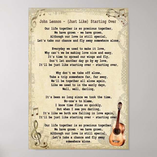 Poster Assim Como Começar Por Música Lyric Vintage Impres (Frente)