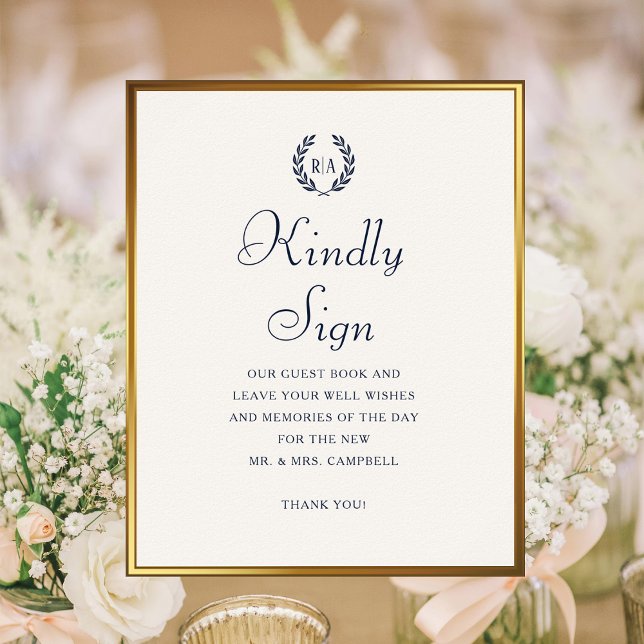 Poster Assinar Bastante Monograma Marinho de Livro Convid (Criador carregado)