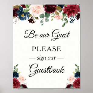 Poster Assinar Nosso Burgundy Burgundy Blush Blue Floral