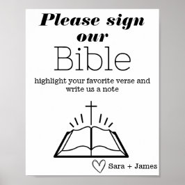 Poster Assinar Nosso Guestbook De Casamento De Bíblia, Si