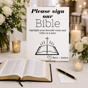 Poster Assinar Nosso Guestbook De Casamento De Bíblia, Si