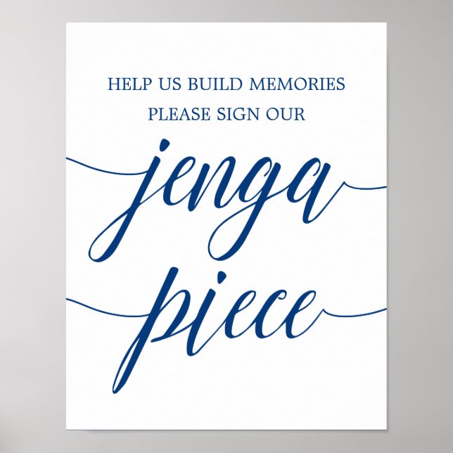 Poster Assinar Nosso Marinho De Casamento Jenga Caligrafi (Frente)