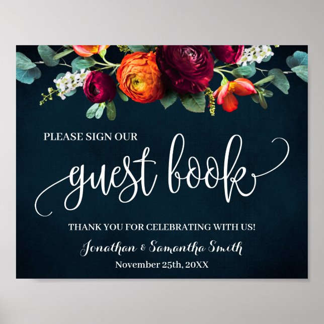 Poster Assinar nosso Marinho de Vinho de Casamento do Liv (Frente)