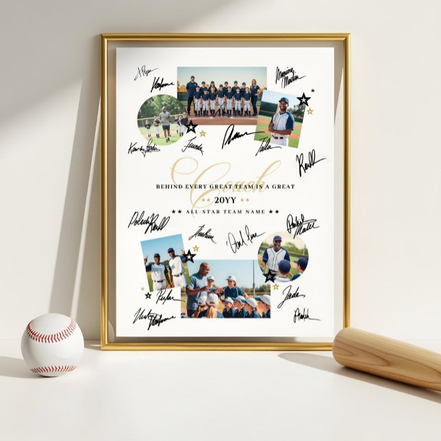 Poster Assinatura da Equipe de Colagem de Fotos de Apreci (Coach Appreciation Photo Collage Team Signature Poster (Example of how you can sign the poster))