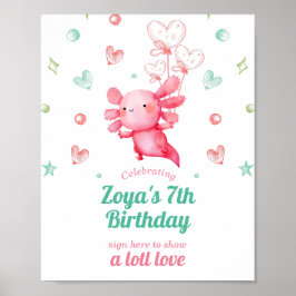 Poster Assinatura de Aniversário de Bebê Axolote Adorável