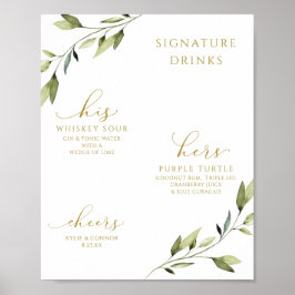 Poster Assinatura de Casamento Bebe Cocktails Verde Doura