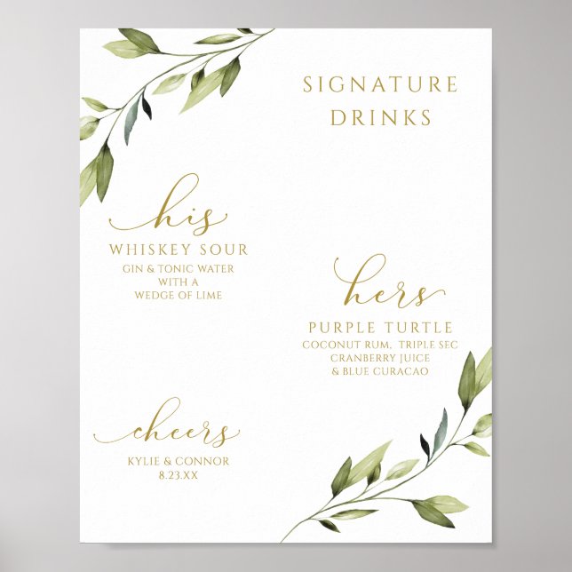 Poster Assinatura de Casamento Bebe Cocktails Verde Doura (Frente)