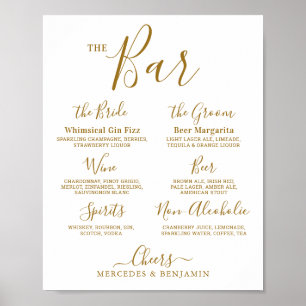 Poster Assinatura de casamento Beber Bar Dourado personal