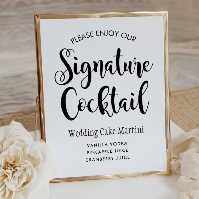 Poster Assinatura de Cocktail de Casamento em Script Negr (Criador carregado)