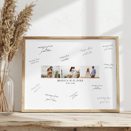 Poster Assinatura de Convidados de Casamento com 3 Fotos