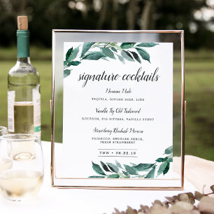 Poster Assinatura de Folhagem Abundante Sinal de Menu Coc