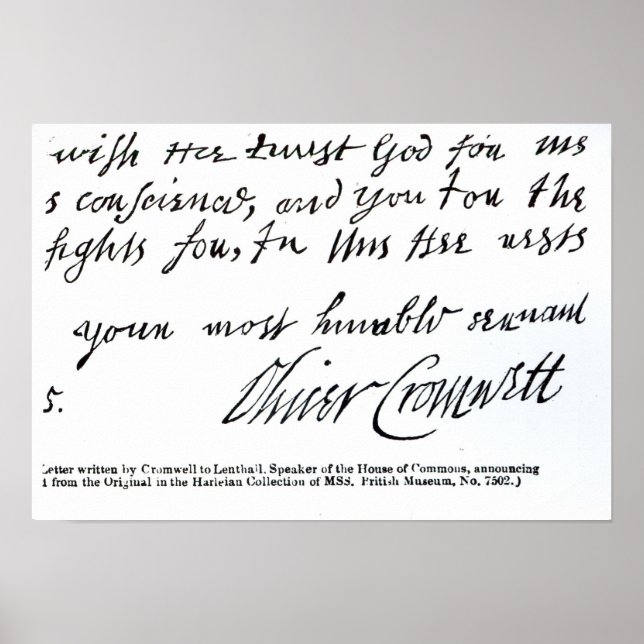 Poster Assinatura Oliver Cromwell, manuscrita (Frente)