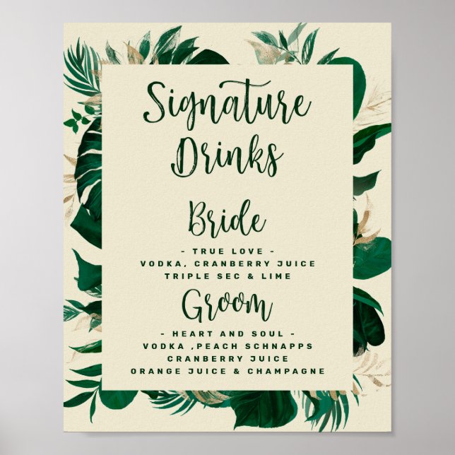 Poster Assinatura tropical Bebe Sinal de Bar de casamento (Frente)
