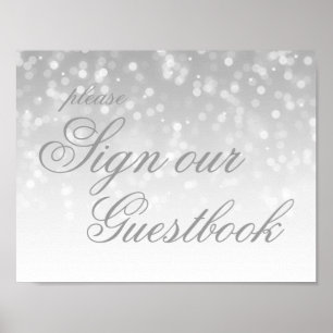 Pôster Assine nossas luzes de Bokeh da prata do Guestbook