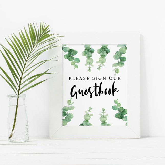 Poster Assine nosso casamento Eucalyptus no Guestbook (Criador carregado)