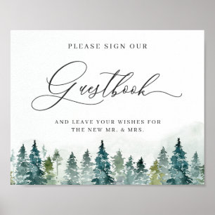 Poster Assine Nosso Guestbook Floresta de Inverno Pinheir