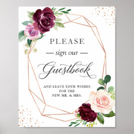 Poster Assine Nosso Guestbook Plum Purple Blush Floral