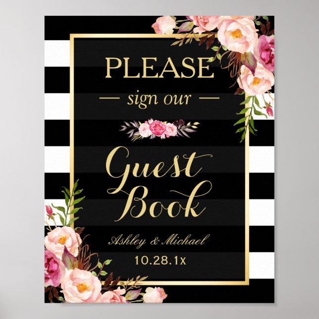Poster Assine nosso guia | Floral Stripes Casamento (Frente)