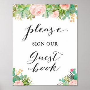 Poster Assine nosso Livro de Visitas Flor de Cacto Sucu