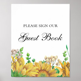 Poster Assine nosso livro de visitas. Flores rústicas. Gi