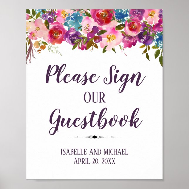 Poster Assine nosso Sinal de Guestbook de Casamento 8x10 (Frente)
