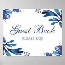 Assine o livro de visitas. Flores de casamento azu