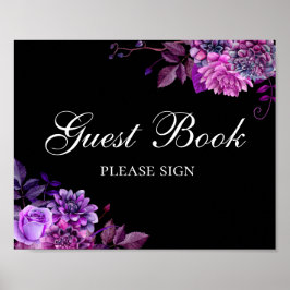 Poster Assine o livro de visitas. Flores roxas. Casamento