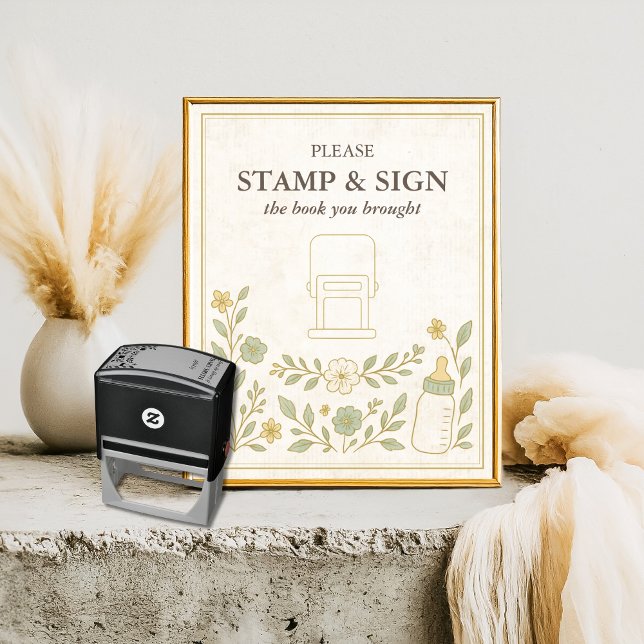 Poster Assine o livro por favor | Criar uma biblioteca de (Please stamp and sign the book you brought, baby shower books for baby, baby's first library)