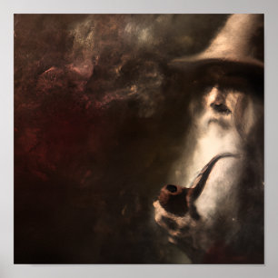 Poster Assistente Antigo Fumando Um Pipe