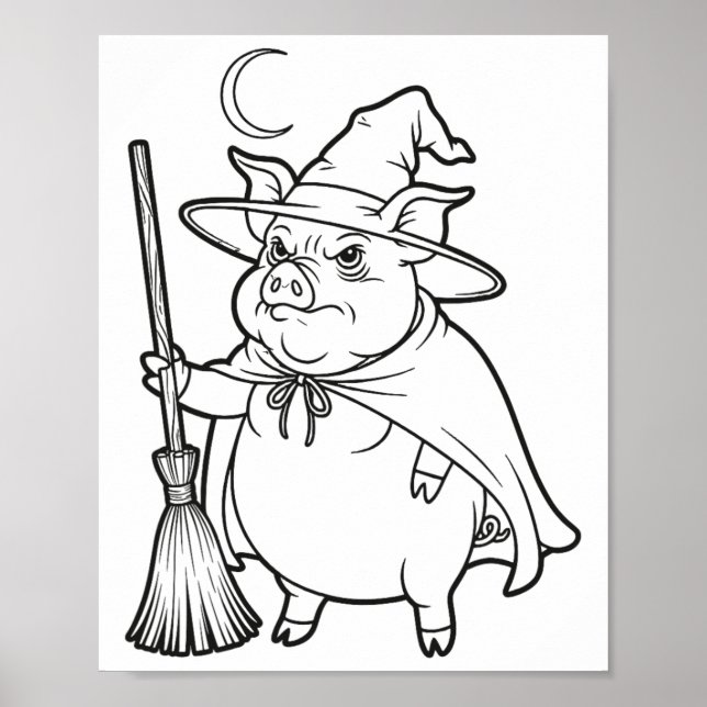 Poster Assistente De Porco Halloween Para Crianças Colori (Frente)