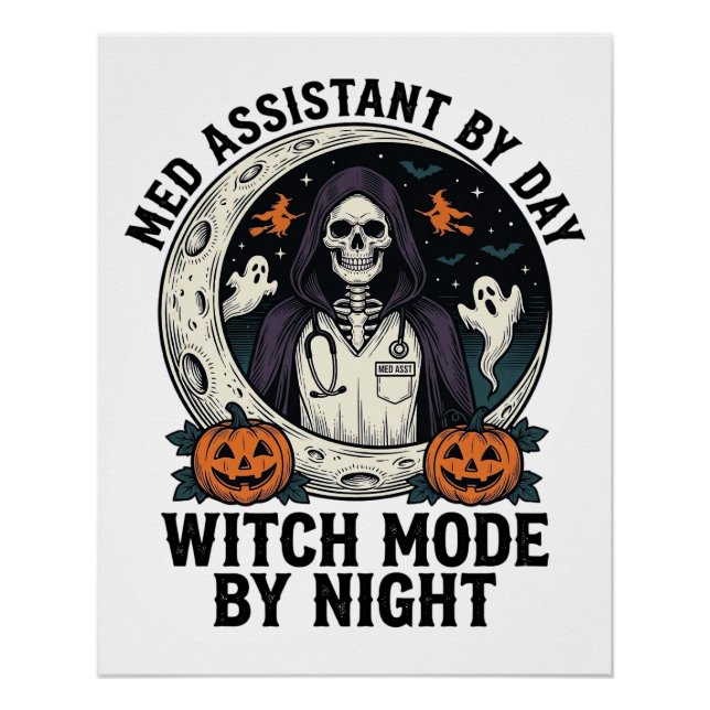 Pôster Assistente Médico Bruxas de Halloween Gravura Vint (Frente)