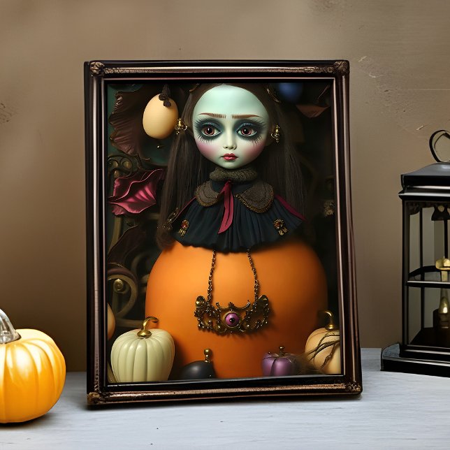 Poster Assombrando Bonita Bonita Boneca Retrato de Hallow (Haunting Halloween doll portrait for spooky gallery wall decor)