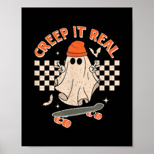 Poster Assombreça-se Halloween Esqueleto Skate Retro