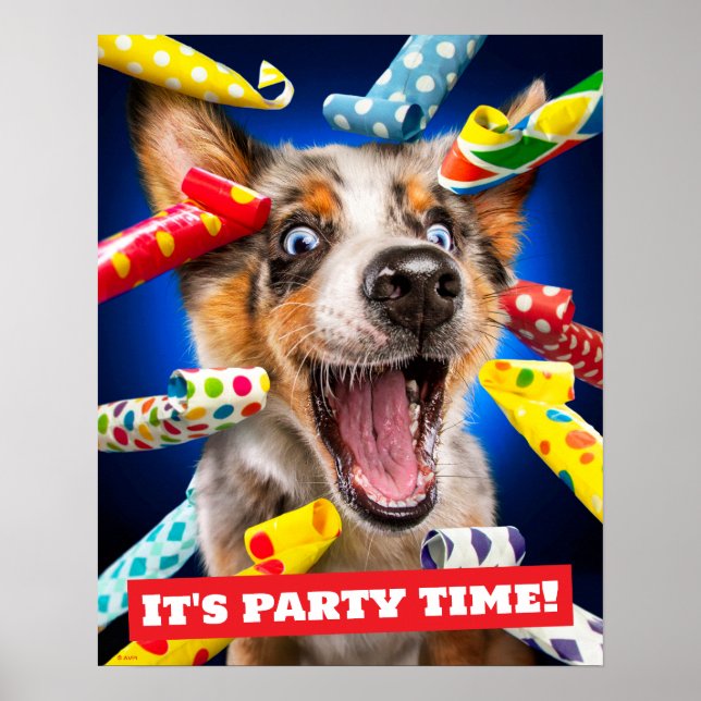 Poster Assopradores de Festa de Cachorro Feliz (Frente)