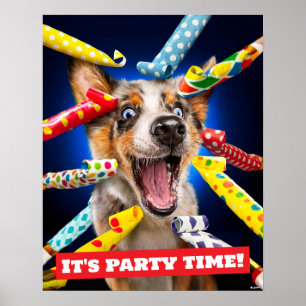 Poster Assopradores de Festa de Cachorro Feliz