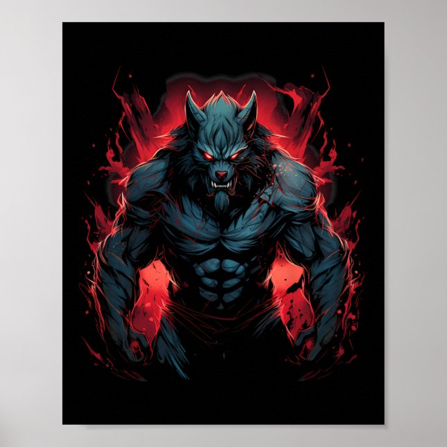 Poster Assustador Lobisomem Cheia, Lua Cheia Halloween Ho (Frente)