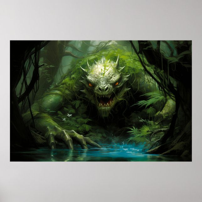 Poster Assustador monstro oculto na floresta tropical (Frente)