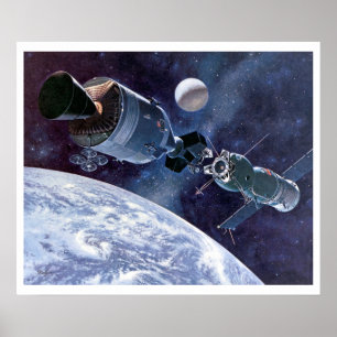 Pôster ASTP que entra a nave espacial de Apollo Soyuz