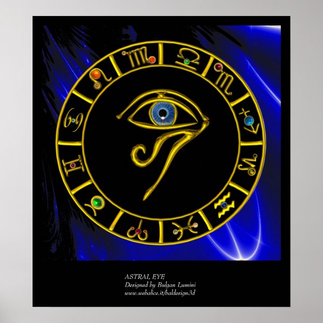 Pôster ASTRAL HORUS EYE, BLUE TALISMAN Astrology Chart (Frente)