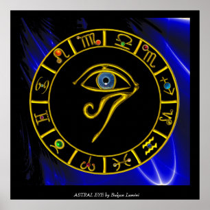 Pôster ASTRAL HORUS EYE,BLUE TALISMAN Astrology Chart