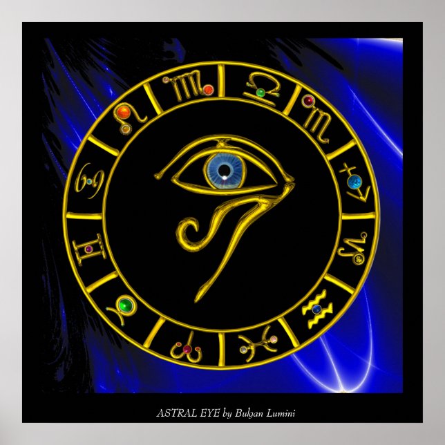 Pôster ASTRAL HORUS EYE, BLUE TALISMAN Astrology Chart (Frente)