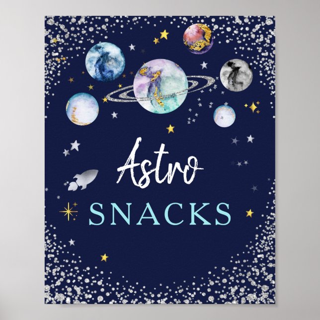 Poster Astro Snacks - Festa de aniversário de Galáxia Esp (Frente)
