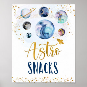 Poster Astro Snacks Galáxia Espaço Dourado Azul Anivers