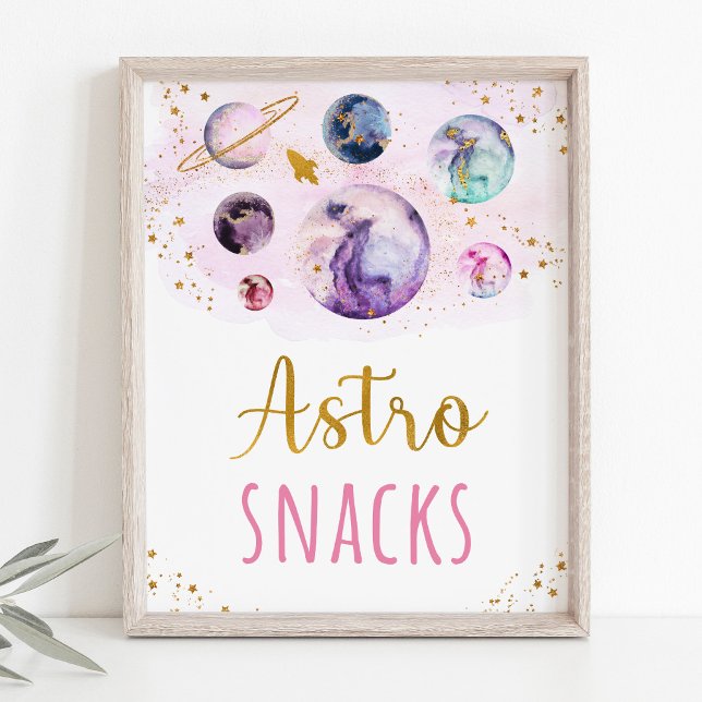 Poster Astro Snacks Pink Dourado Space Birday (Criador carregado)